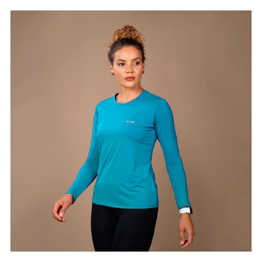 Camiseta 4Climb Dry Tech ML Feminina Azul Turquesa