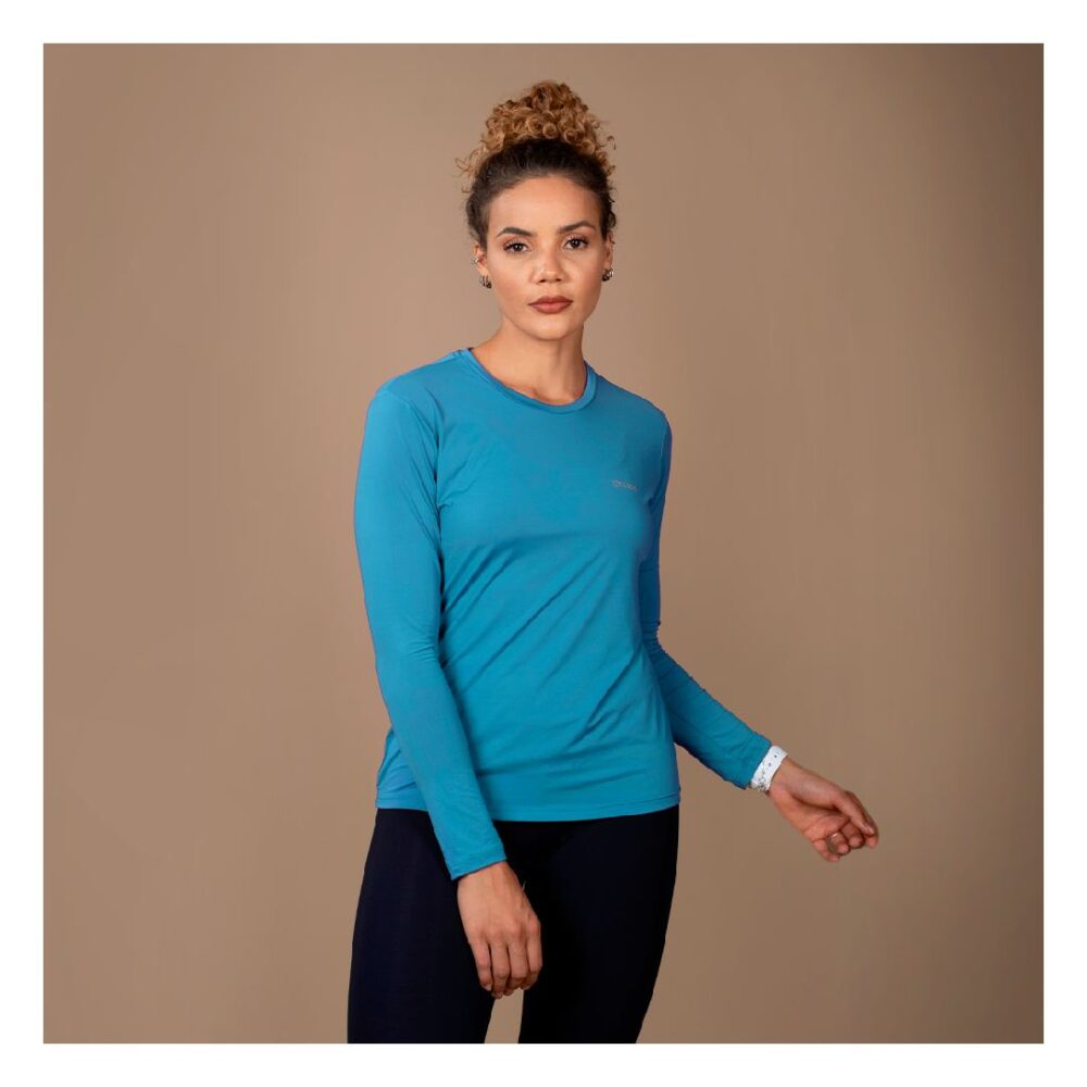 Camiseta 4Climb Dry Tech ML Feminina Azul Turquesa