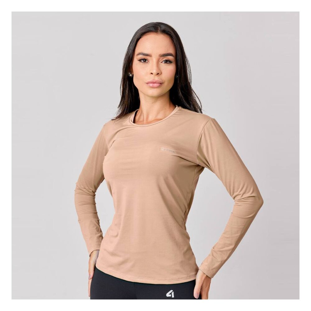 Camiseta 4Climb Dry Tech ML Feminina Marrom Claro