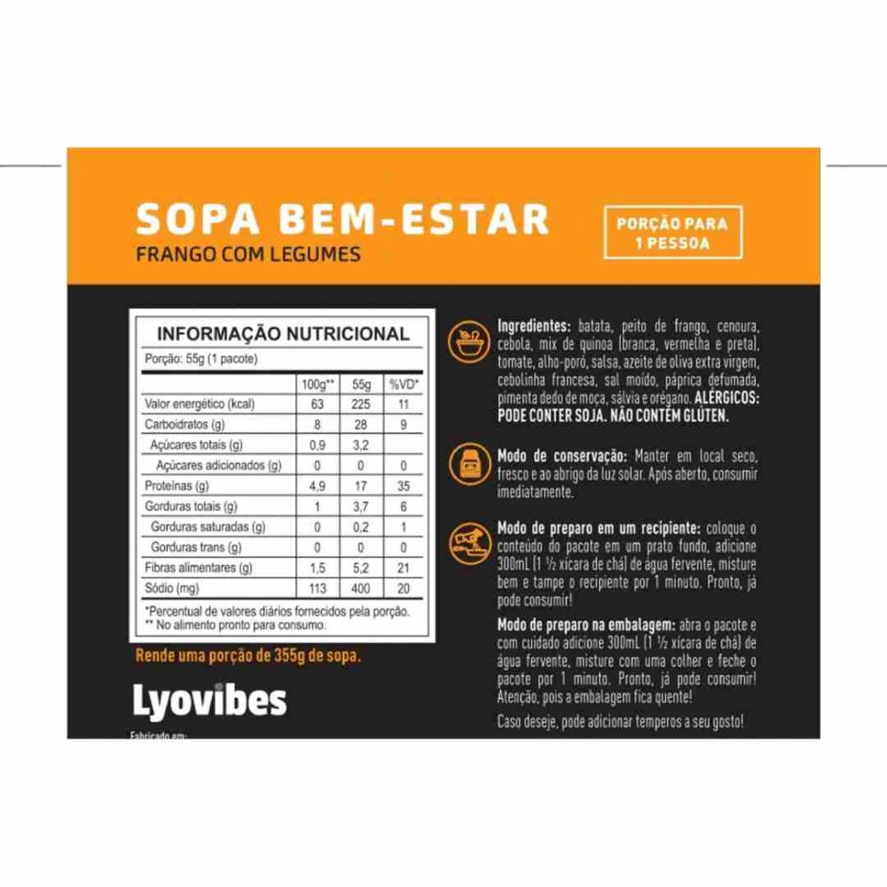 Sopa Frango com Legumes 55g Liofilizado Lyovibes