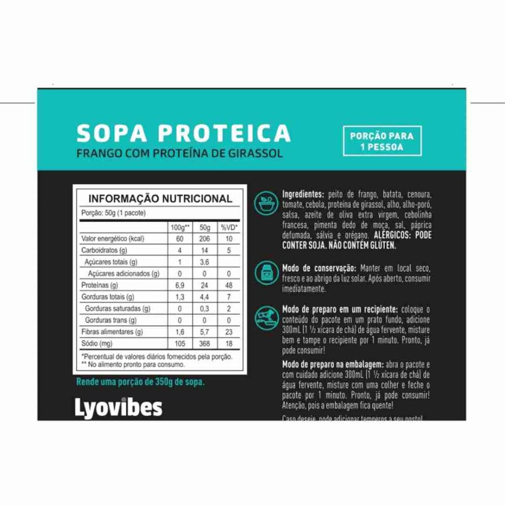 Sopa Proteica de Frango com Proteína de Girassol 50g Liofilizado Lyovibes Sopa Proteica de Frango com Proteína de Girassol 50g Liofilizado Lyovibes
