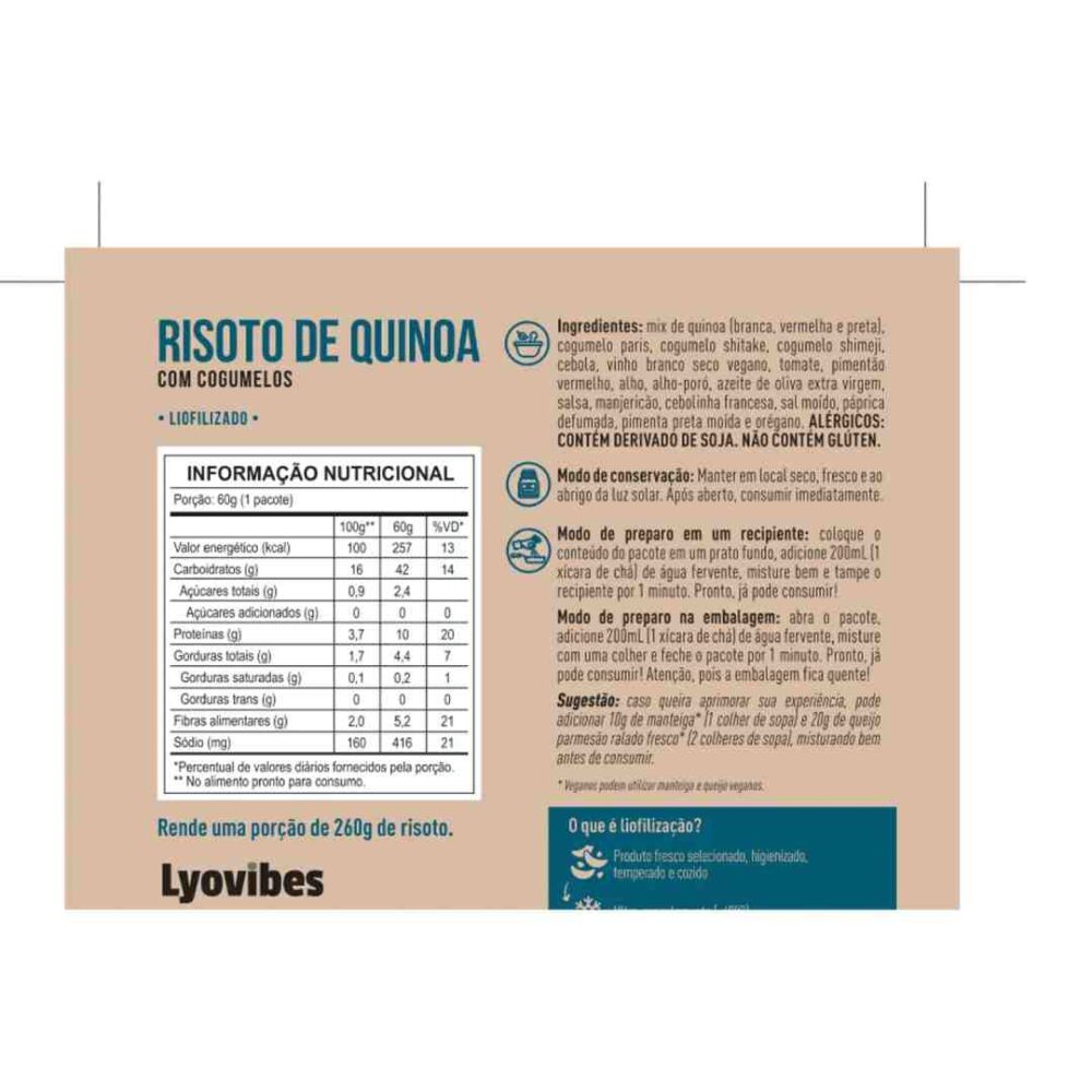 Risoto de Quinoa com Cogumelos 60g Liofilizado Lyovibes